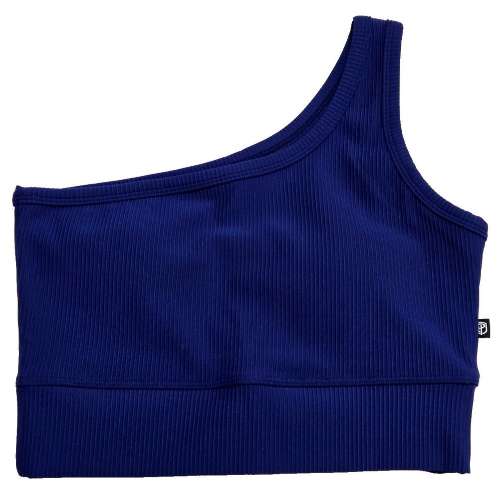 Born Primitive Evolve One Shoulder Ribbed Sports Bra M Blue Depths NWT